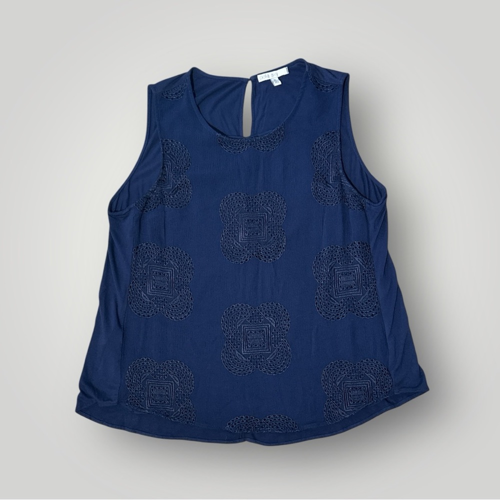 Pale Sky Embroidered Sleeveless Rayon Blouse Size XL Navy